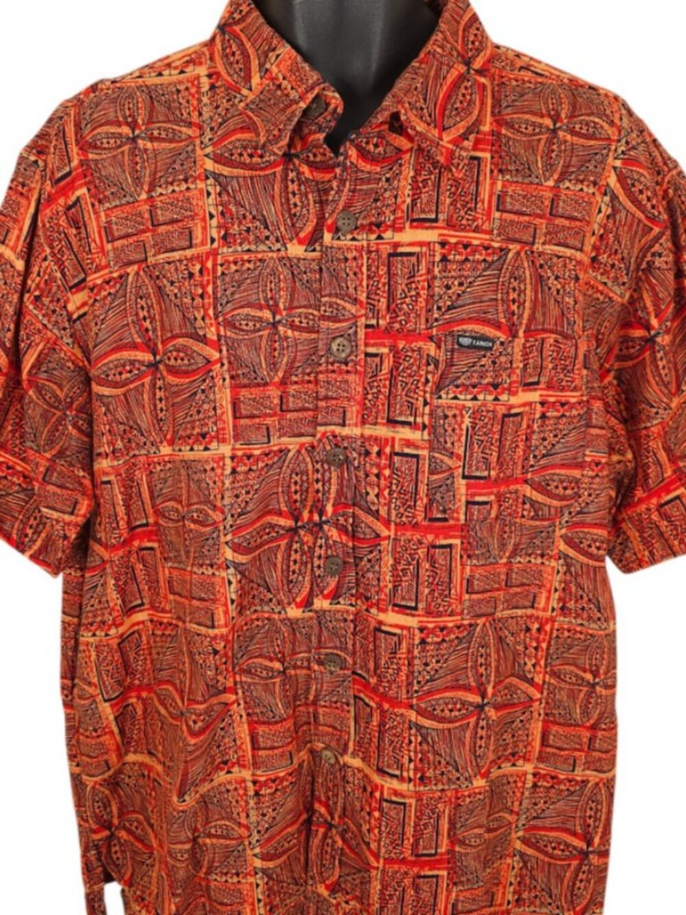 Tanoa Barkcloth Shirt Mens Size 2XL Orange Camp Tiki All Over Print Abstract